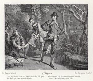 Tél, korcsolyázó embercsoportot ábrázol alkotó: Nicolas Lancret